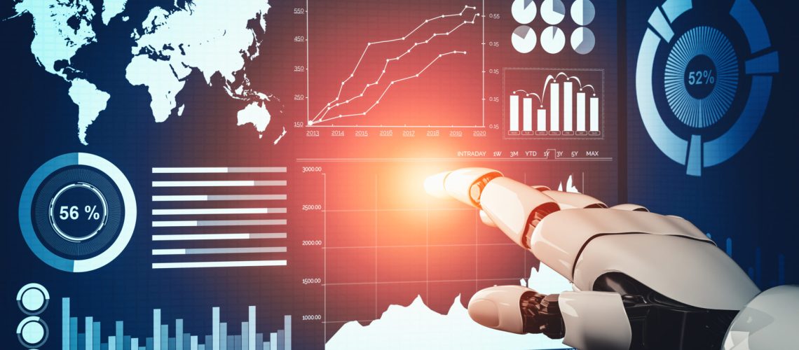 XAI 3D rendering futuristic droid robot technology development, artificial intelligence AI, and machine learning concept. Global robotic bionic science research for future of human life.